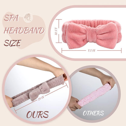 4-Piece Bow Spa Headband Set – White, Brown, Rose Pink & Light Pink