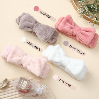 4-Piece Bow Spa Headband Set – White, Brown, Rose Pink & Light Pink
