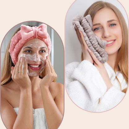 4-Piece Bow Spa Headband Set – White, Brown, Rose Pink & Light Pink
