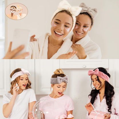 4-Piece Bow Spa Headband Set – White, Brown, Rose Pink & Light Pink