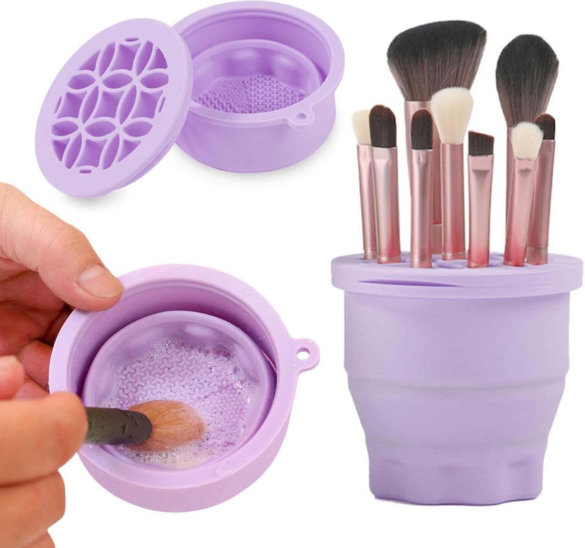 2-in-1 Silicone Makeup Brush Cleaner & Holder – Purple