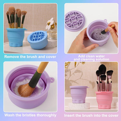 2-in-1 Silicone Makeup Brush Cleaner & Holder – Purple