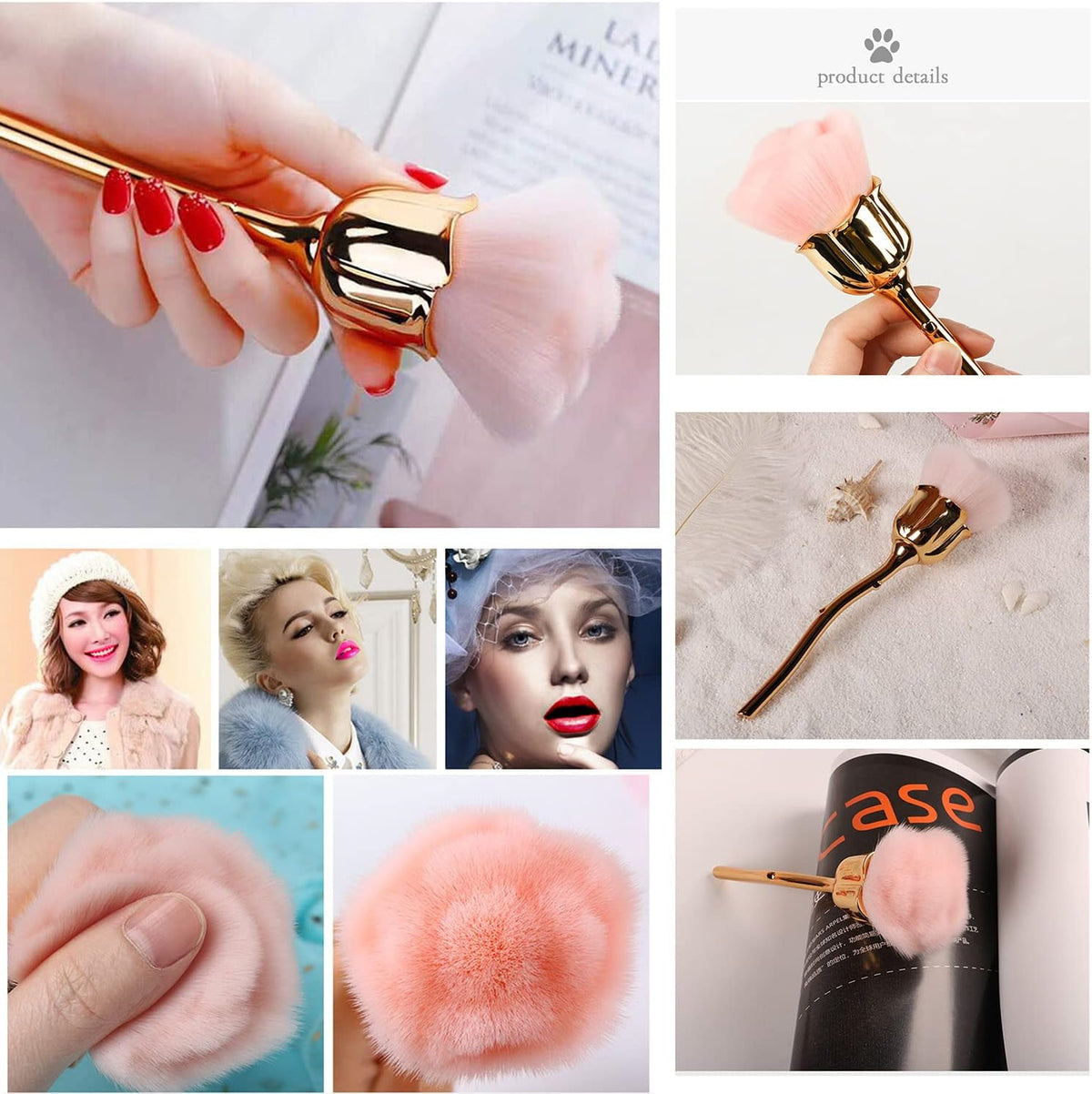 2-Piece Rose Makeup Brush Set – Gold & Pink