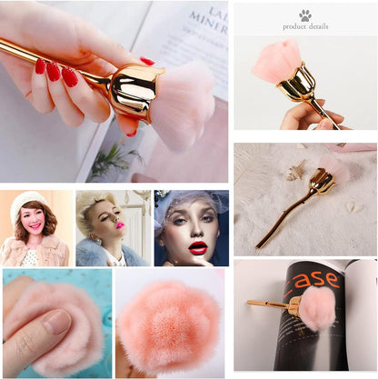 2-Piece Rose Makeup Brush Set – Gold & Pink