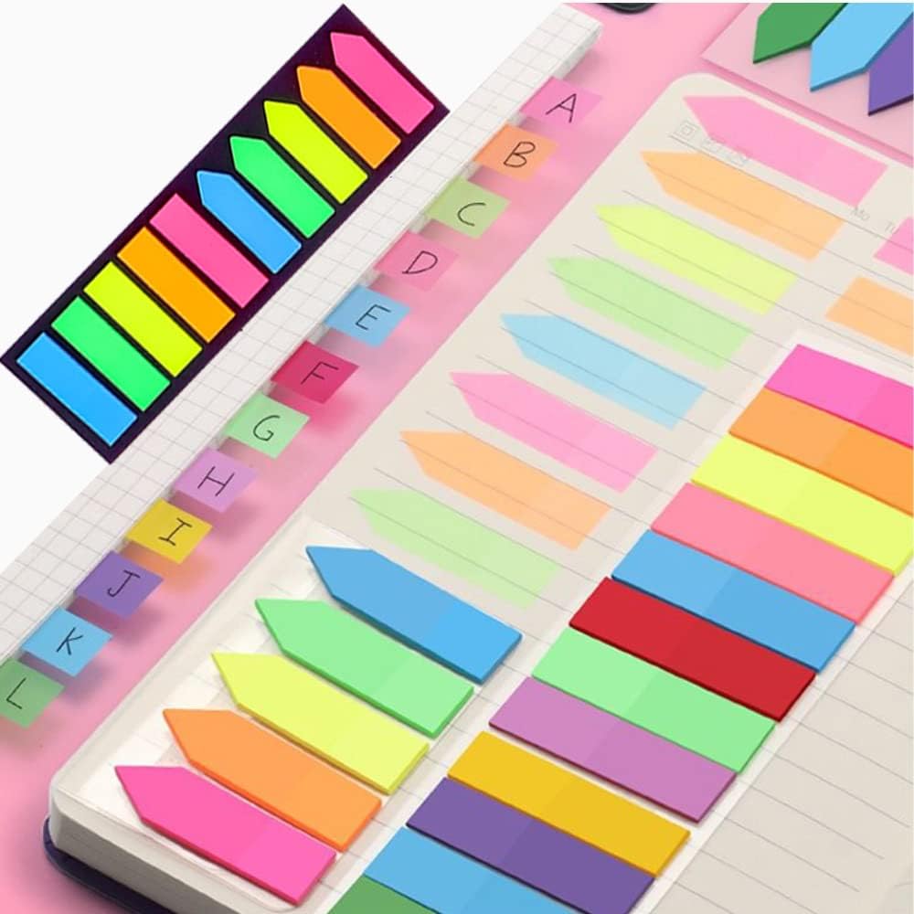 200 Sticky Note Labels & Bookmarks – 2 Shapes for Easy Organisation