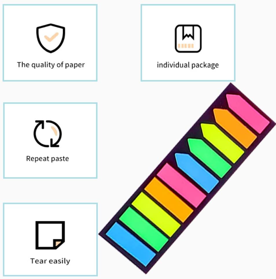 200 Sticky Note Labels & Bookmarks – 2 Shapes for Easy Organisation