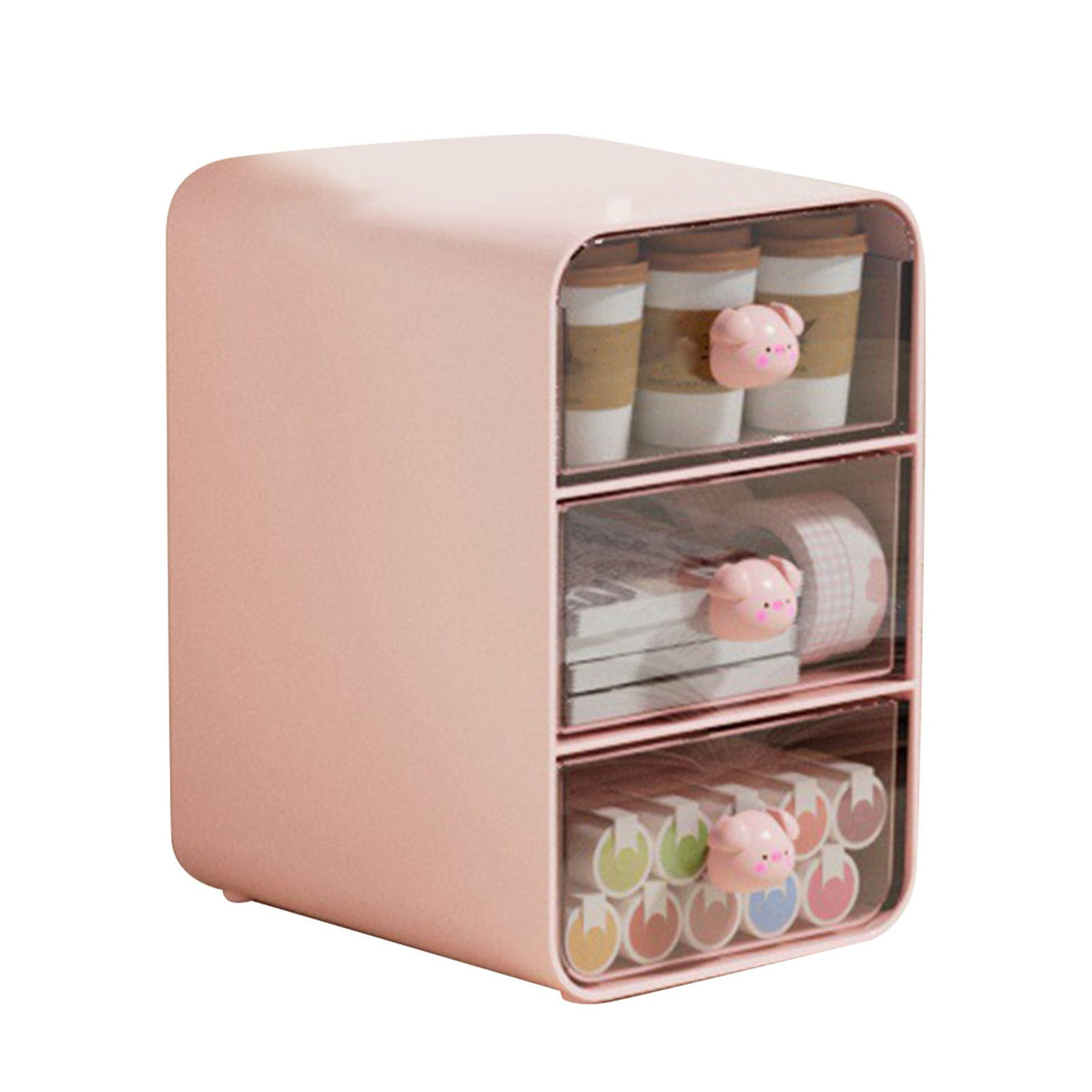Pink Piggy Makeup Organiser with Drawer