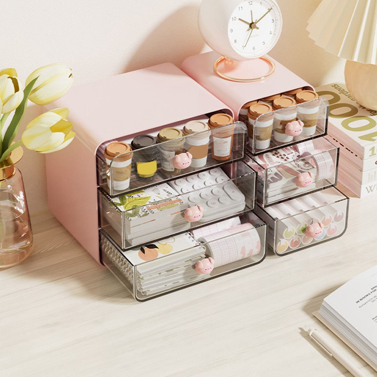 Pink Piggy Makeup Organiser with Drawer