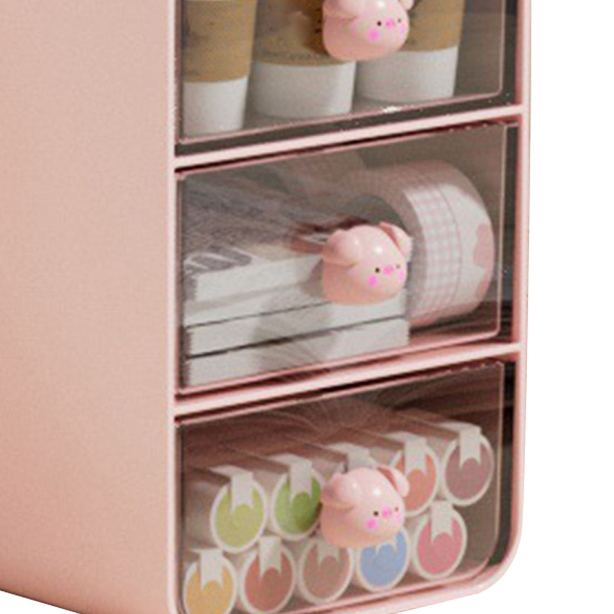 Pink Piggy Makeup Organiser with Drawer