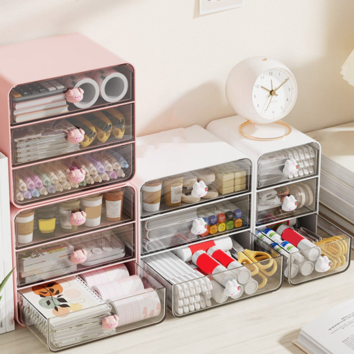 Pink Piggy Makeup Organiser with Drawer