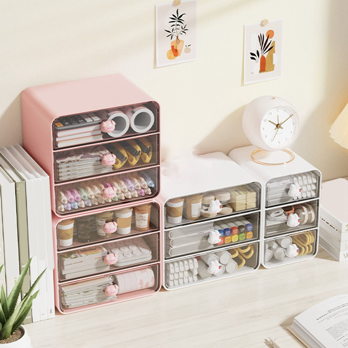 Pink Piggy Makeup Organiser with Drawer
