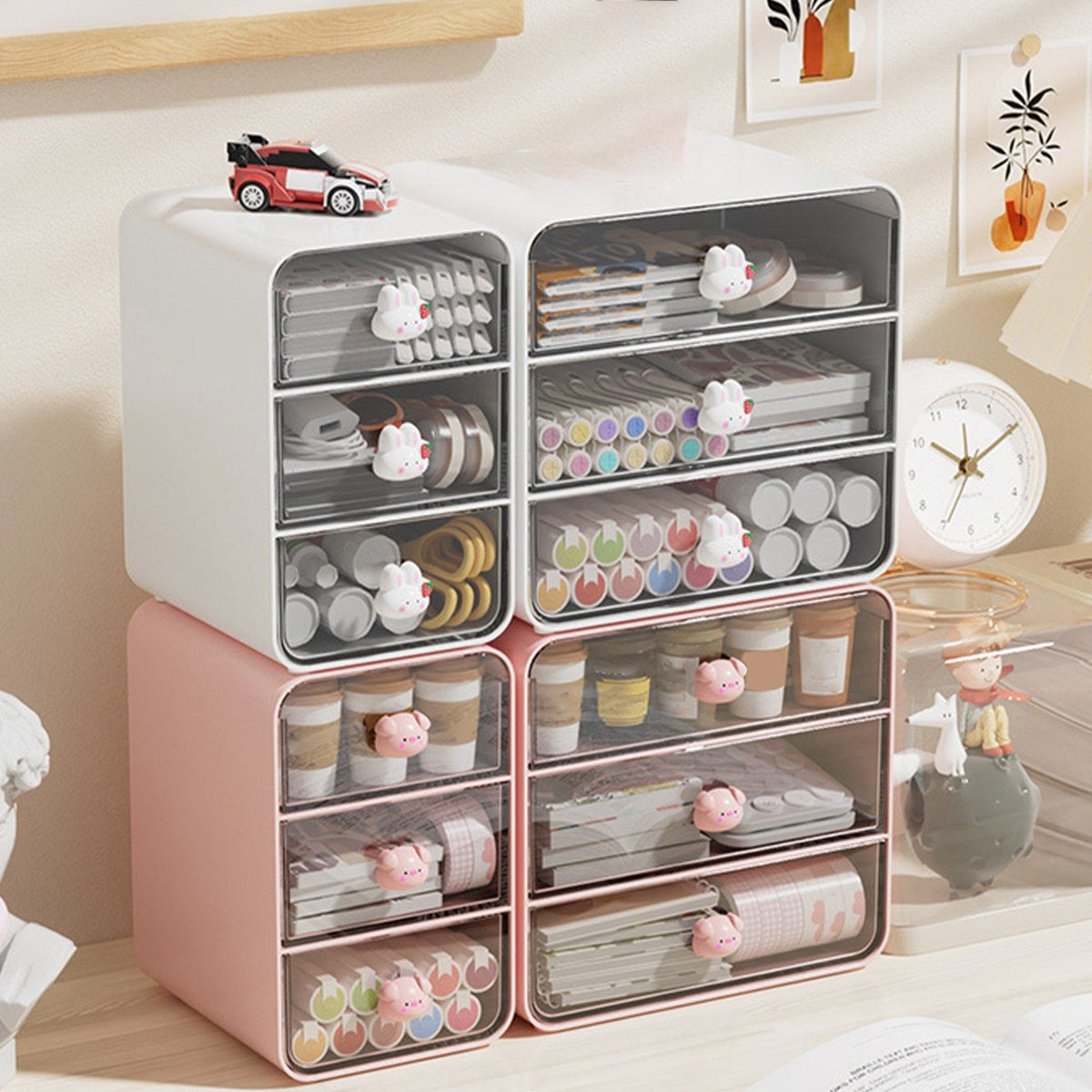 Pink Piggy Makeup Organiser with Drawer