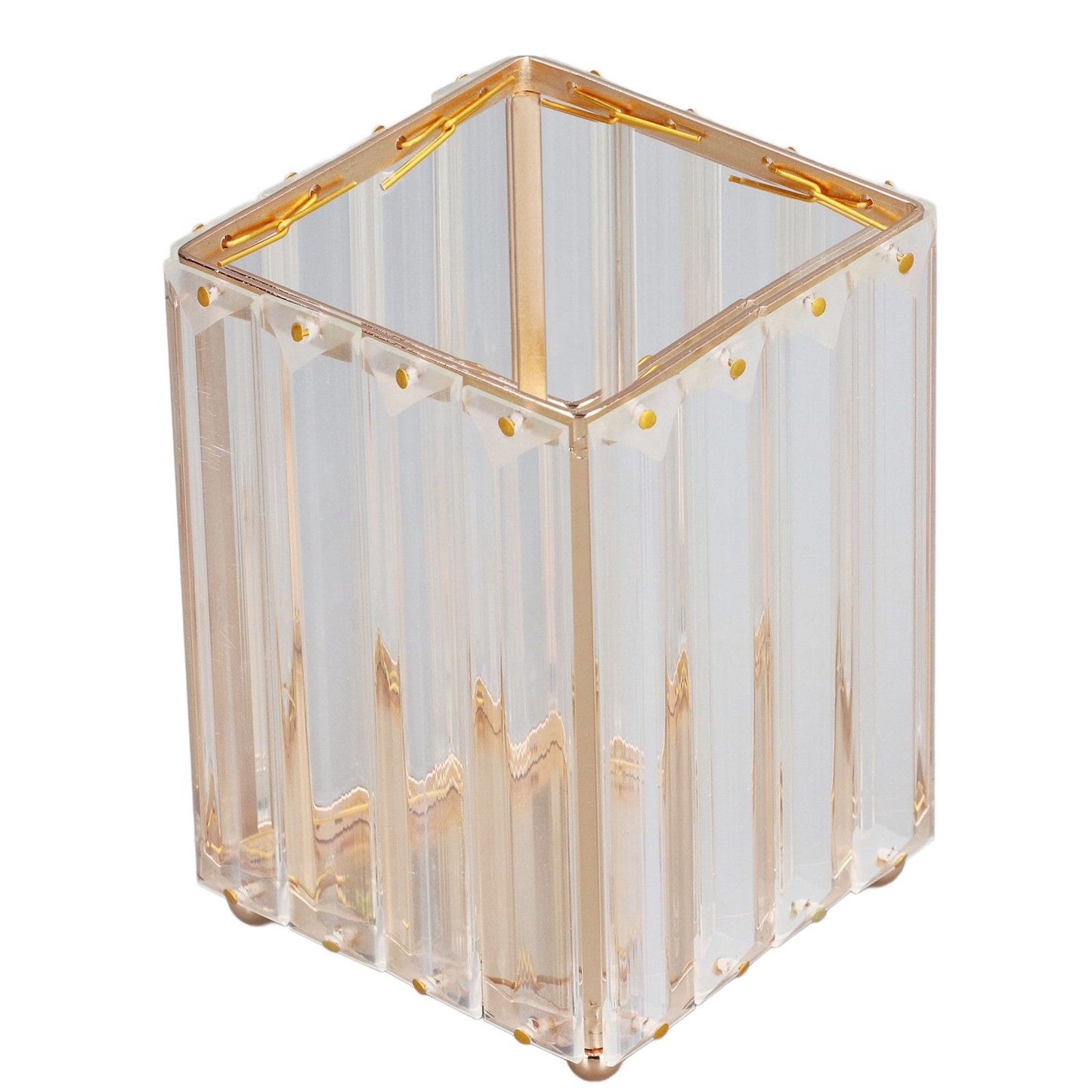 Makeup Brush Holder – Elegant Stainless Steel & High Borosilicate Glass Organiser