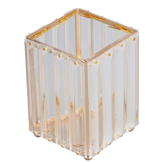 Makeup Brush Holder – Elegant Stainless Steel & High Borosilicate Glass Organiser