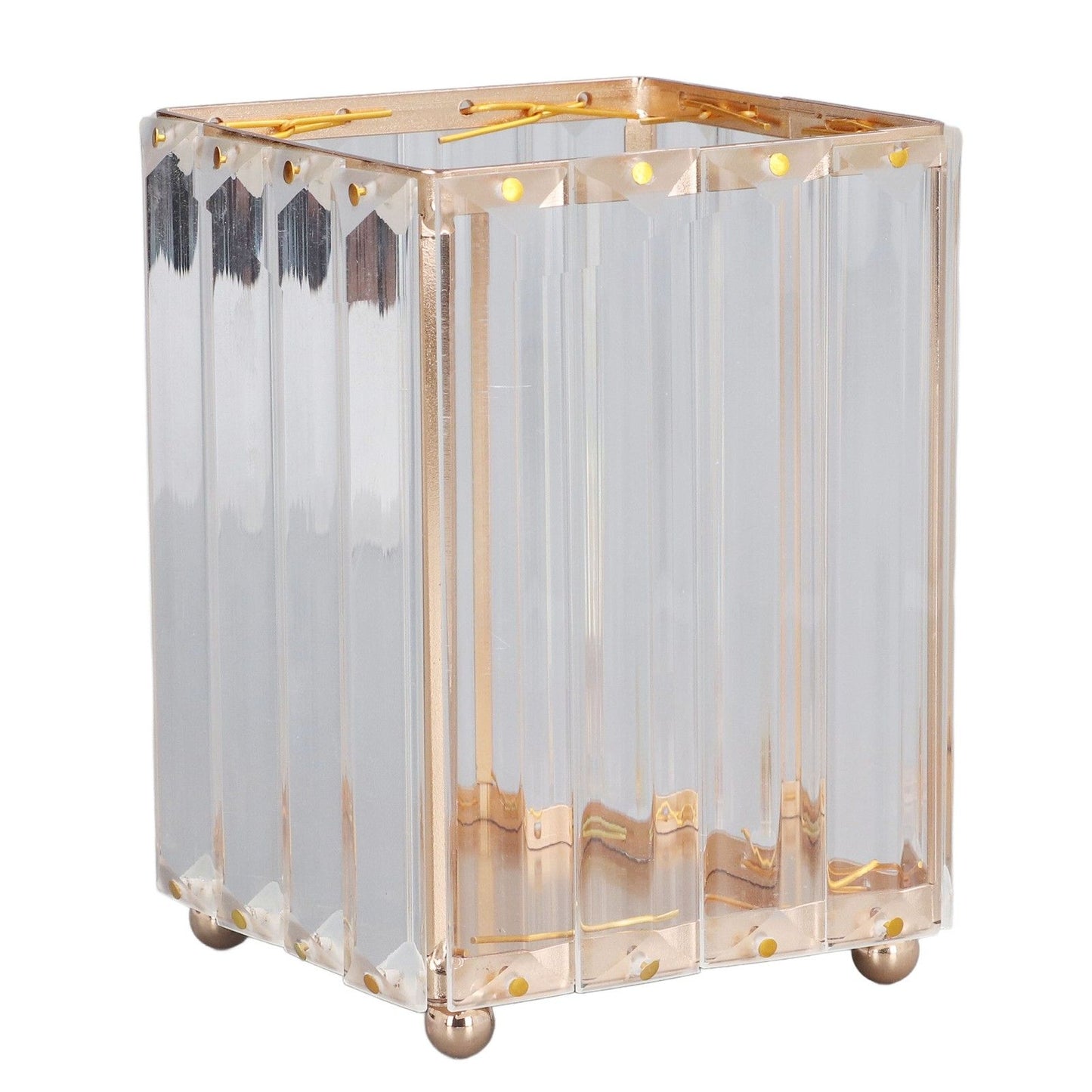 Makeup Brush Holder – Elegant Stainless Steel & High Borosilicate Glass Organiser