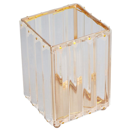 Makeup Brush Holder – Elegant Stainless Steel & High Borosilicate Glass Organiser