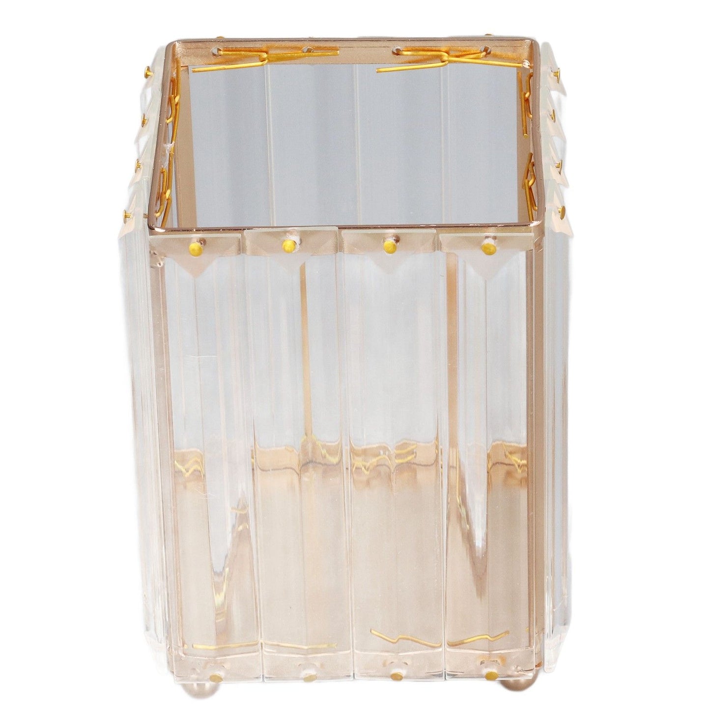 Makeup Brush Holder – Elegant Stainless Steel & High Borosilicate Glass Organiser