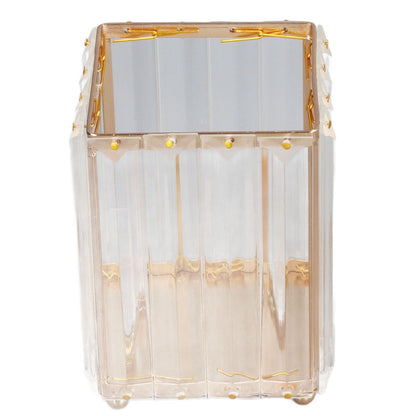Makeup Brush Holder – Elegant Stainless Steel & High Borosilicate Glass Organiser