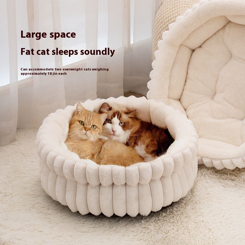 White Plush Cat Bed – Cosy Cloud Cat Bed with Anti-Static Comfort