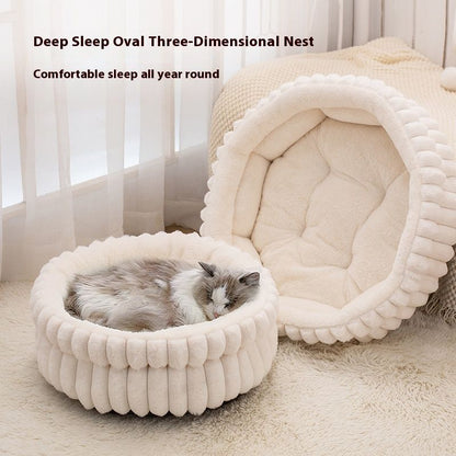 White Plush Cat Bed – Cosy Cloud Cat Bed with Anti-Static Comfort