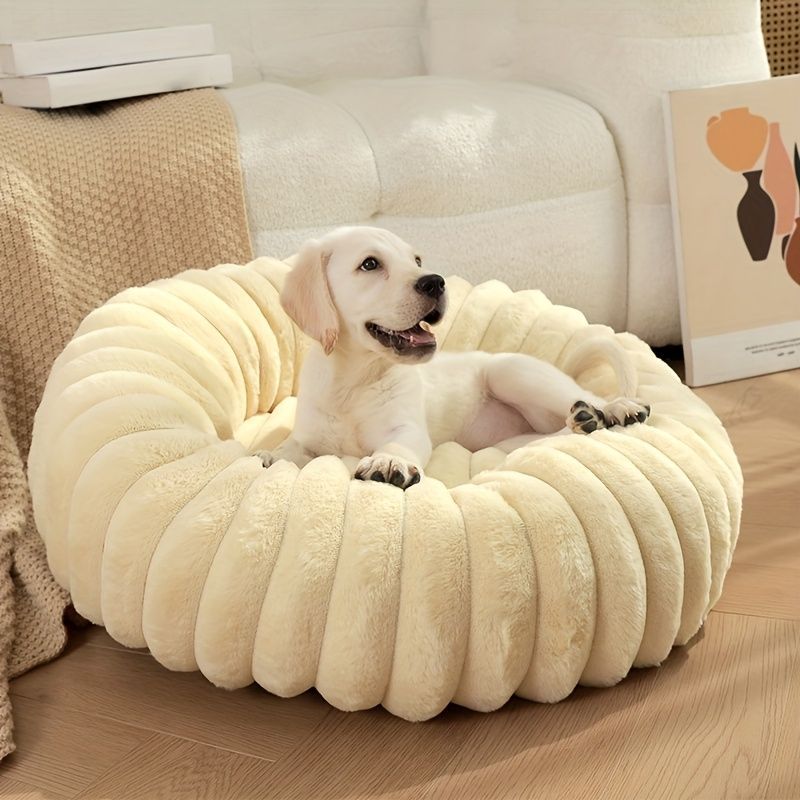 Plush Round Pet Bed – All-Season Dog & Cat Bed – Black, 50 x 20 x 20cm