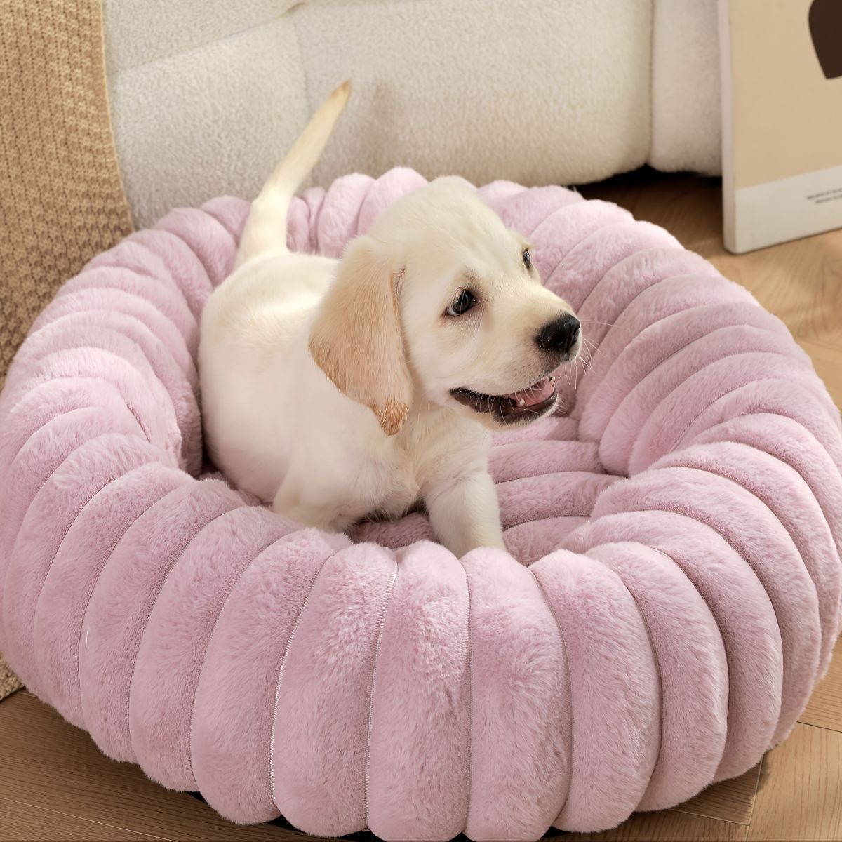 Plush Round Pet Bed – All-Season Dog & Cat Bed – Black, 50 x 20 x 20cm