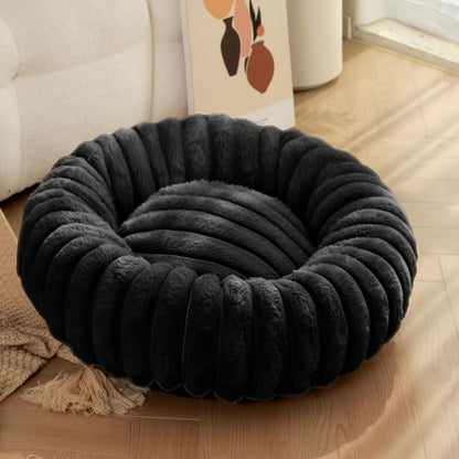 Plush Round Pet Bed – All-Season Dog & Cat Bed – Black, 50 x 20 x 20cm