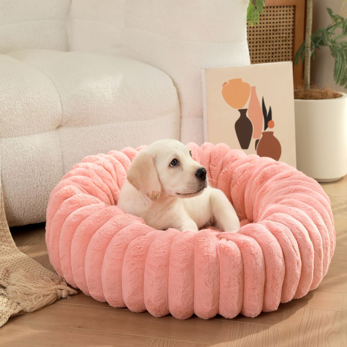 Plush Round Pet Bed – All-Season Dog & Cat Bed – Black, 50 x 20 x 20cm