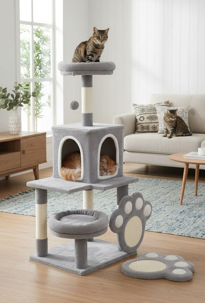 Large Cat Tree Tower – Plush Perch, Condo, Scratching Posts & Paw Scratcher
