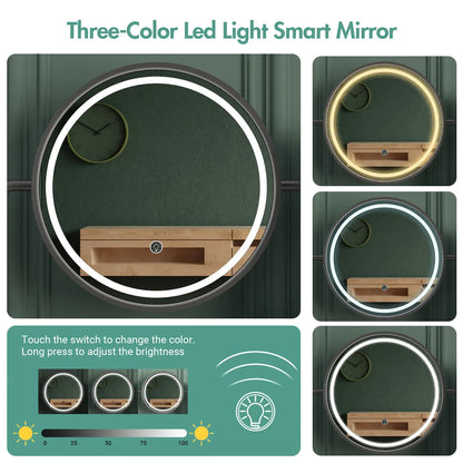 White & Black Dressing Table Stool Set with LED Lights and Charging Station – 80 x 136cm