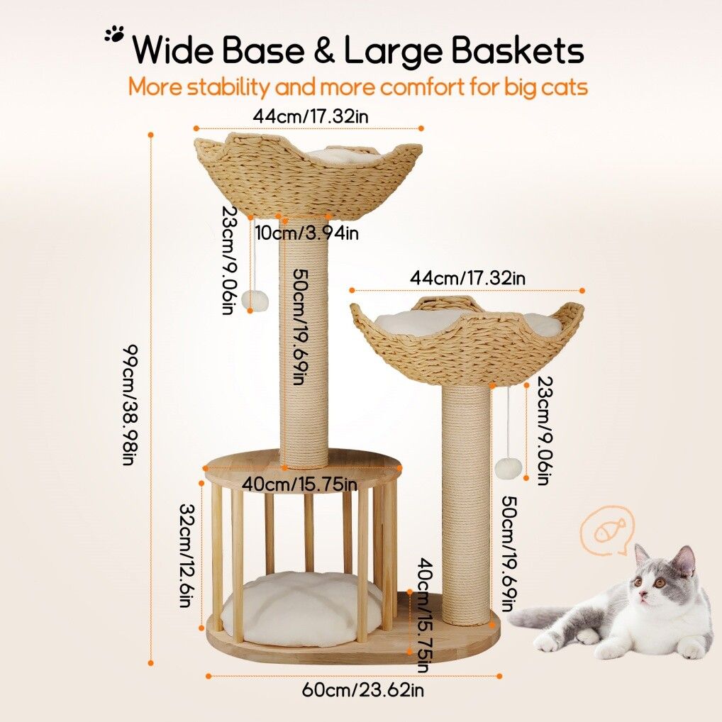 Cat Tree Tower – Large Scratching Post, Condo, Basket & Activity Centre
