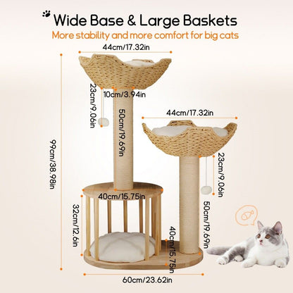 Cat Tree Tower – Large Scratching Post, Condo, Basket & Activity Centre