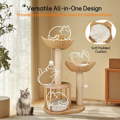 Cat Tree Tower – Large Scratching Post, Condo, Basket & Activity Centre