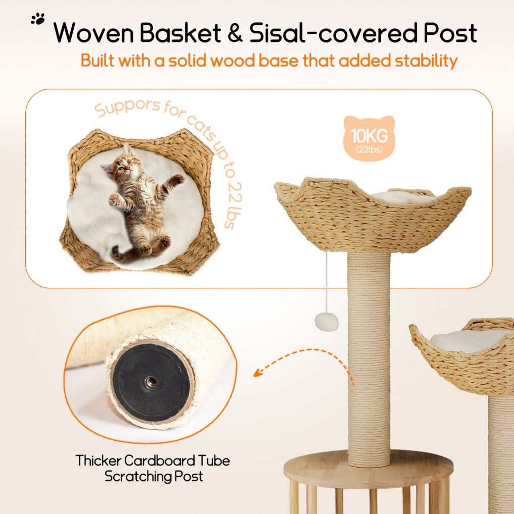 Cat Tree Tower – Large Scratching Post, Condo, Basket & Activity Centre