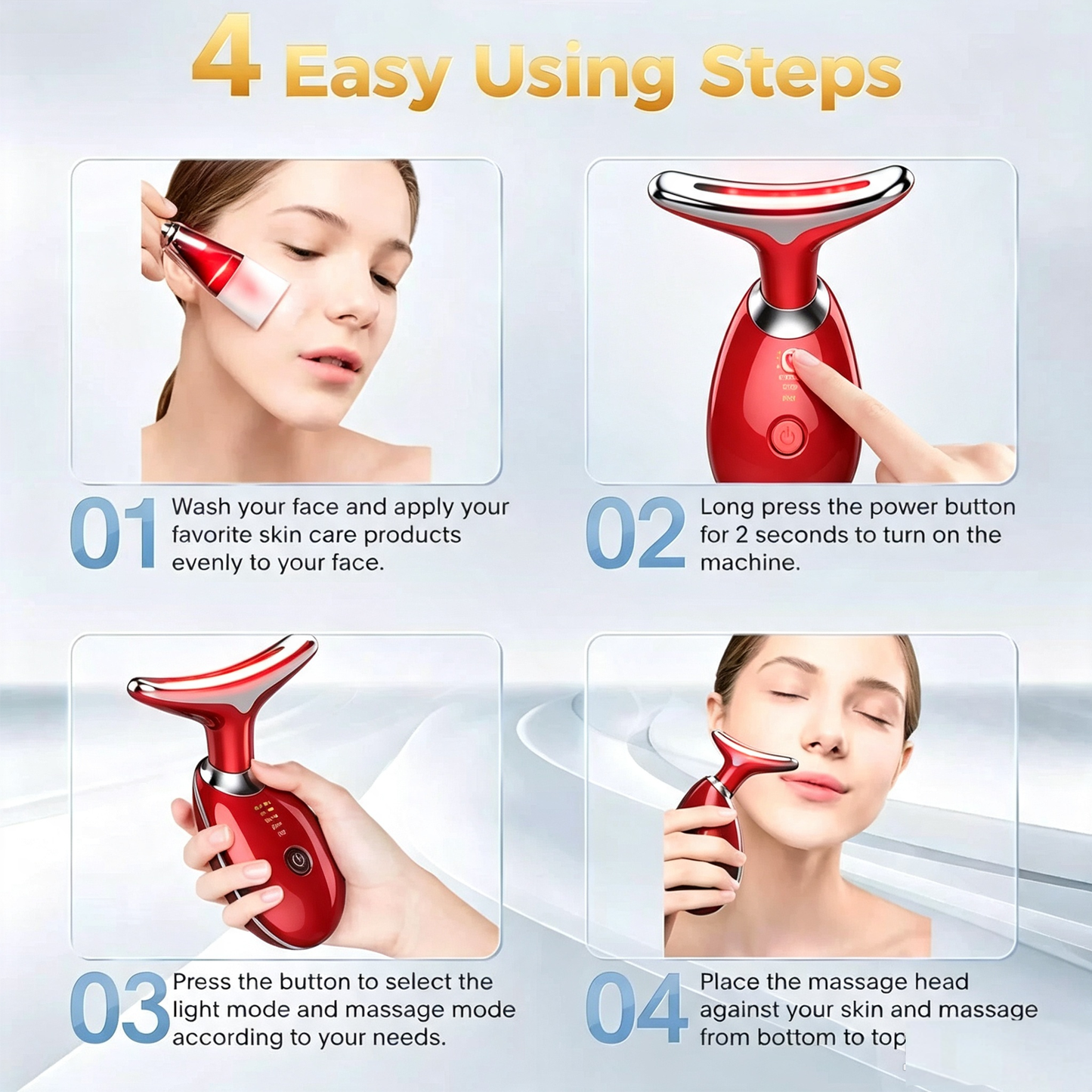 Rejuvenation Face & Neck Massager – LED Skin Care & Beauty Device – Red