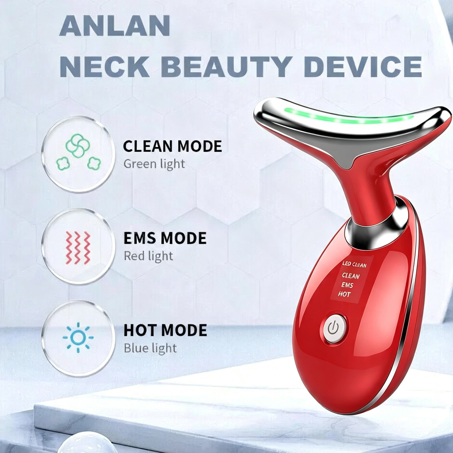 Rejuvenation Face & Neck Massager – LED Skin Care & Beauty Device – Red