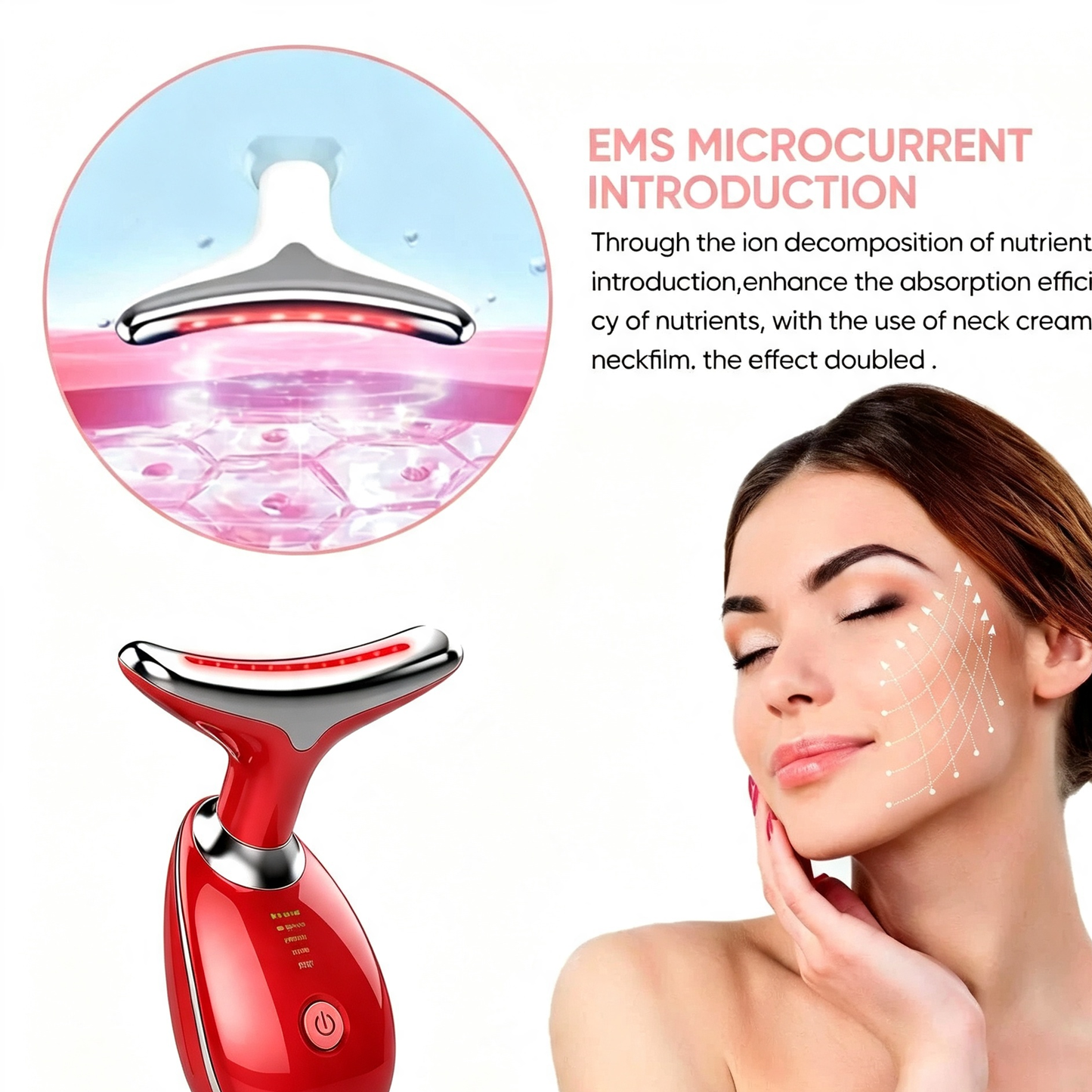 Rejuvenation Face & Neck Massager – LED Skin Care & Beauty Device – Red