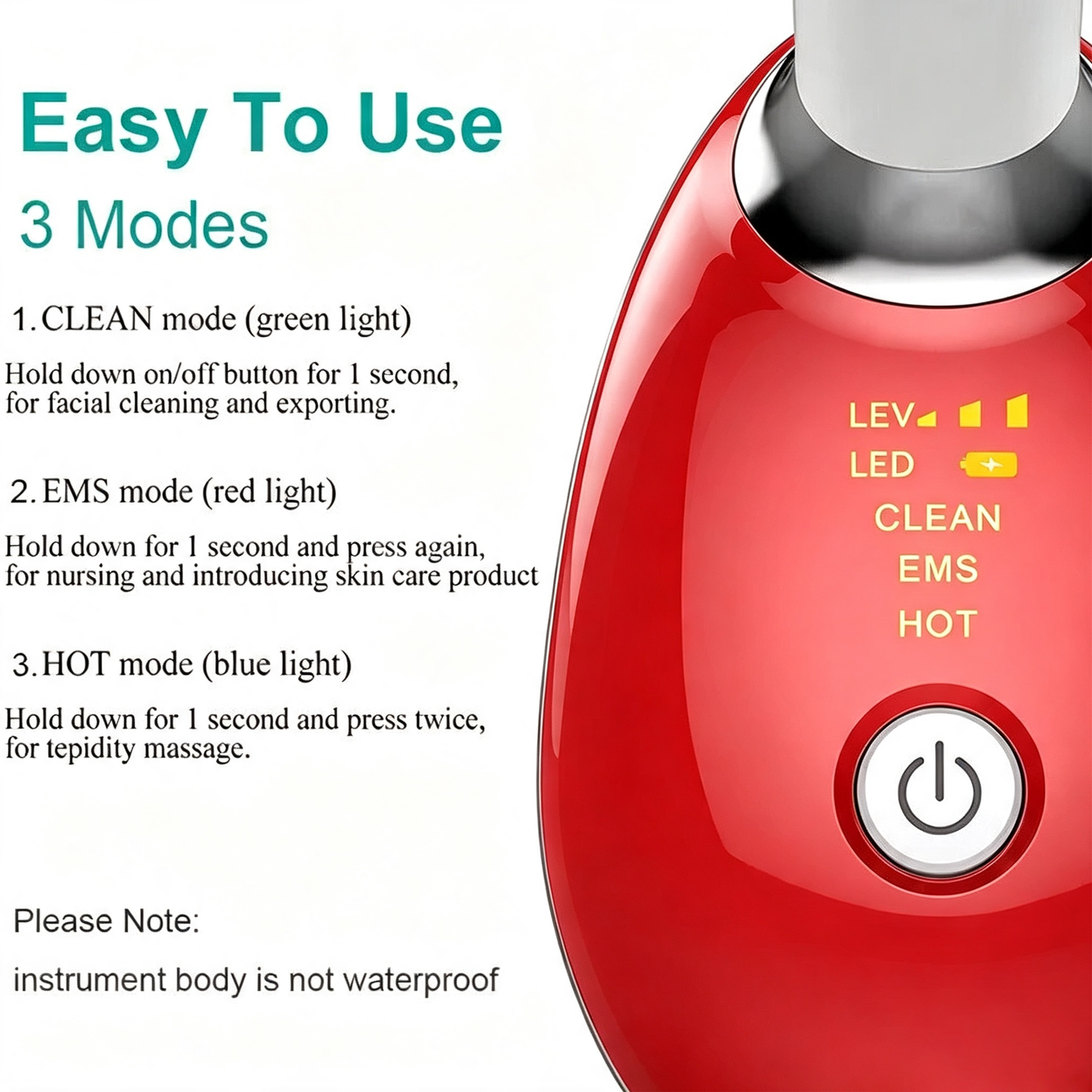 Rejuvenation Face & Neck Massager – LED Skin Care & Beauty Device – Red