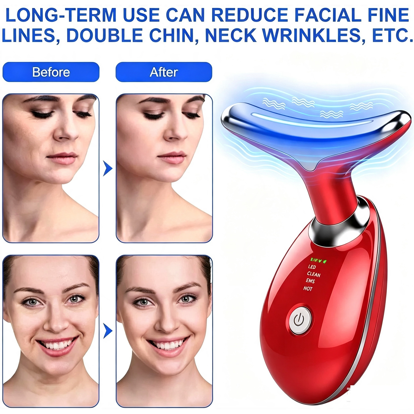 Rejuvenation Face & Neck Massager – LED Skin Care & Beauty Device – Red