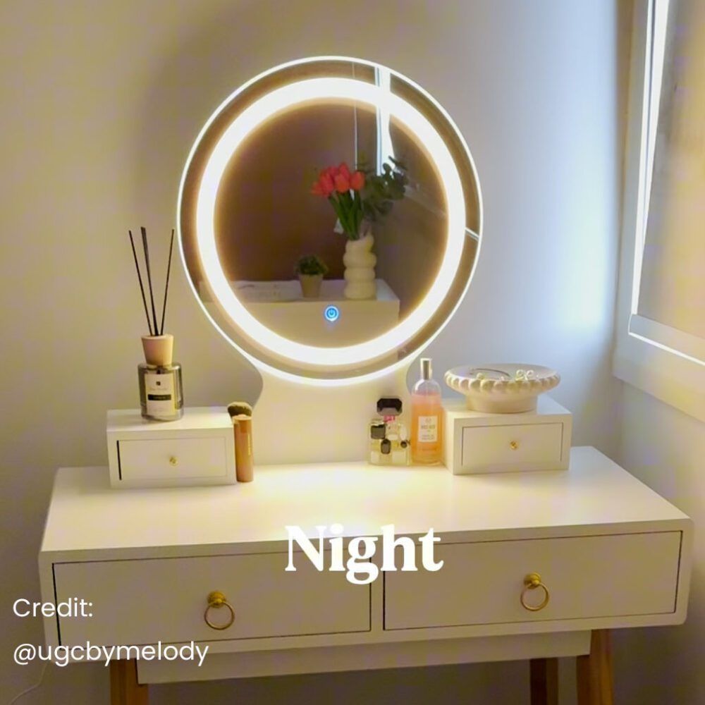 Dressing Vanity Table Stool Set with LED Lighted Makeup Mirror – White