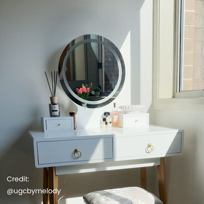 Dressing Vanity Table Stool Set with LED Lighted Makeup Mirror – White