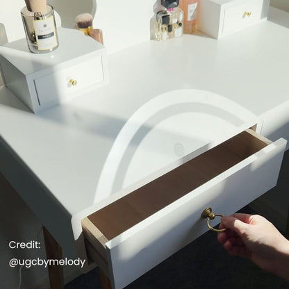 Dressing Vanity Table Stool Set with LED Lighted Makeup Mirror – White