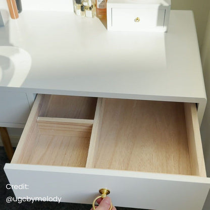 Dressing Vanity Table Stool Set with LED Lighted Makeup Mirror – White