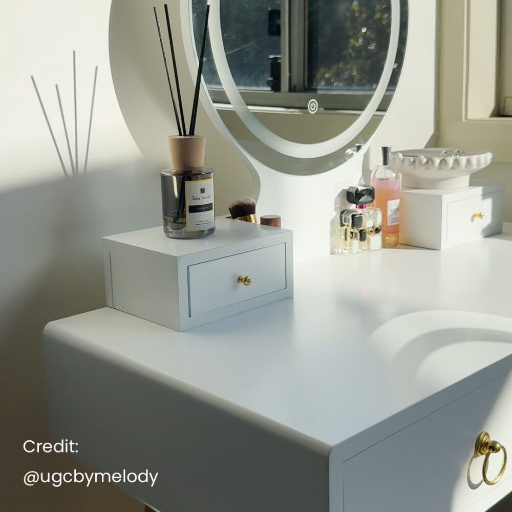 Dressing Vanity Table Stool Set with LED Lighted Makeup Mirror – White