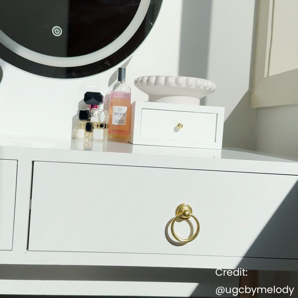 Dressing Vanity Table Stool Set with LED Lighted Makeup Mirror – White