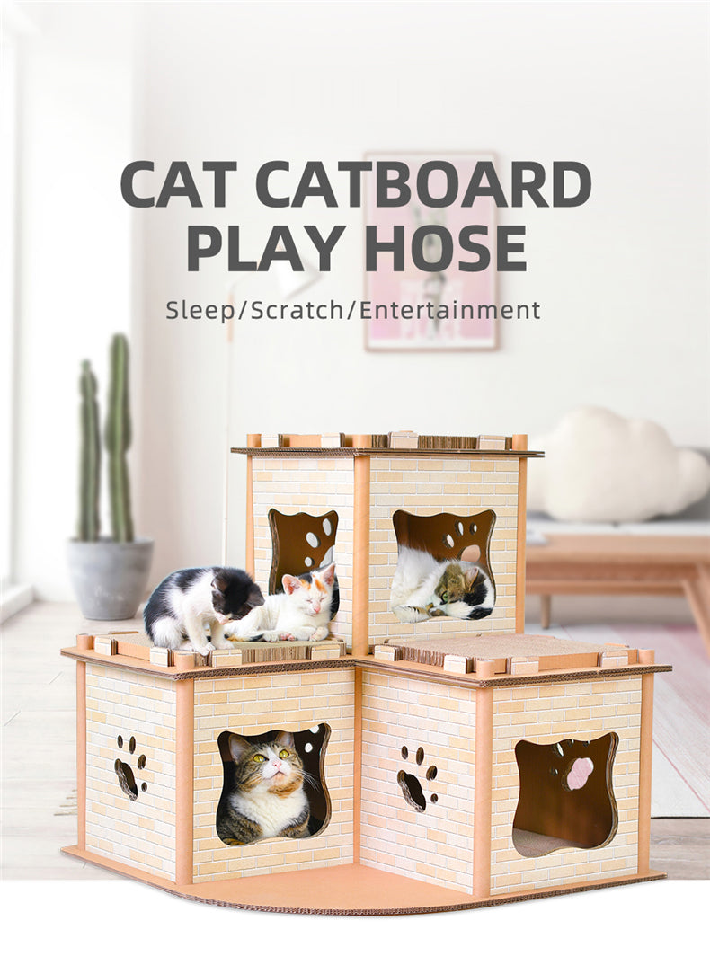 Cat Cardboard House Tower Condo Scratcher – Pet Post, Pad & Furniture