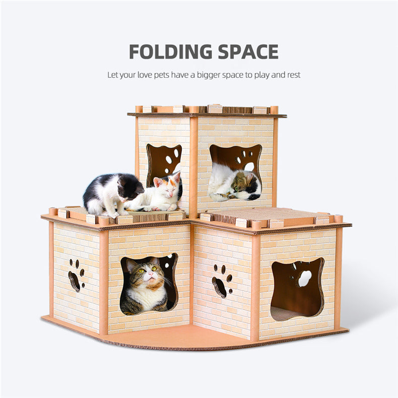 Cat Cardboard House Tower Condo Scratcher – Pet Post, Pad & Furniture