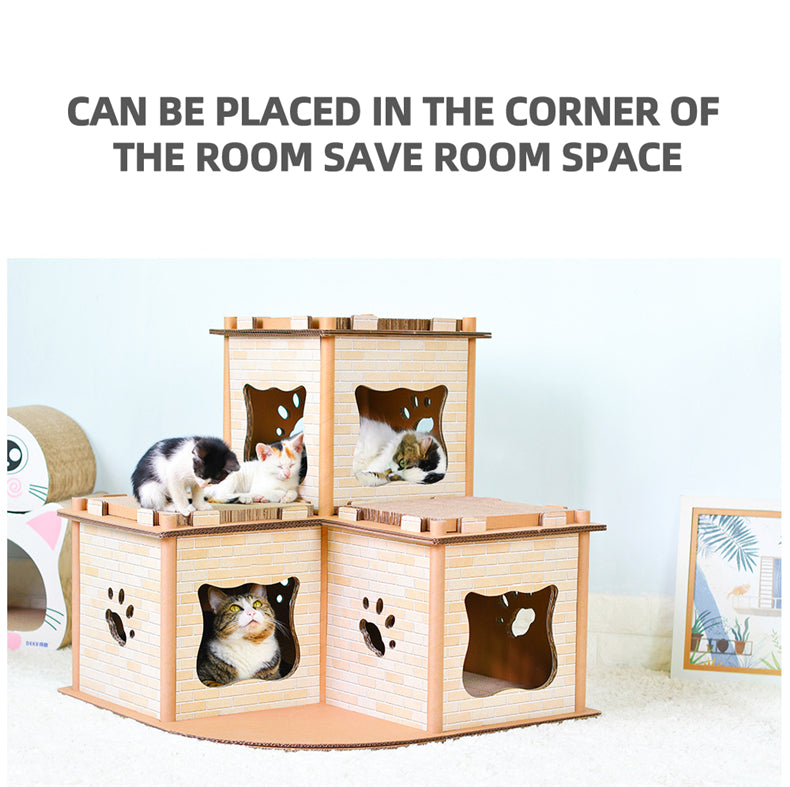 Cat Cardboard House Tower Condo Scratcher – Pet Post, Pad & Furniture