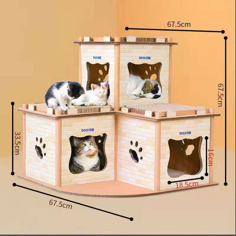 Cat Cardboard House Tower Condo Scratcher – Pet Post, Pad & Furniture
