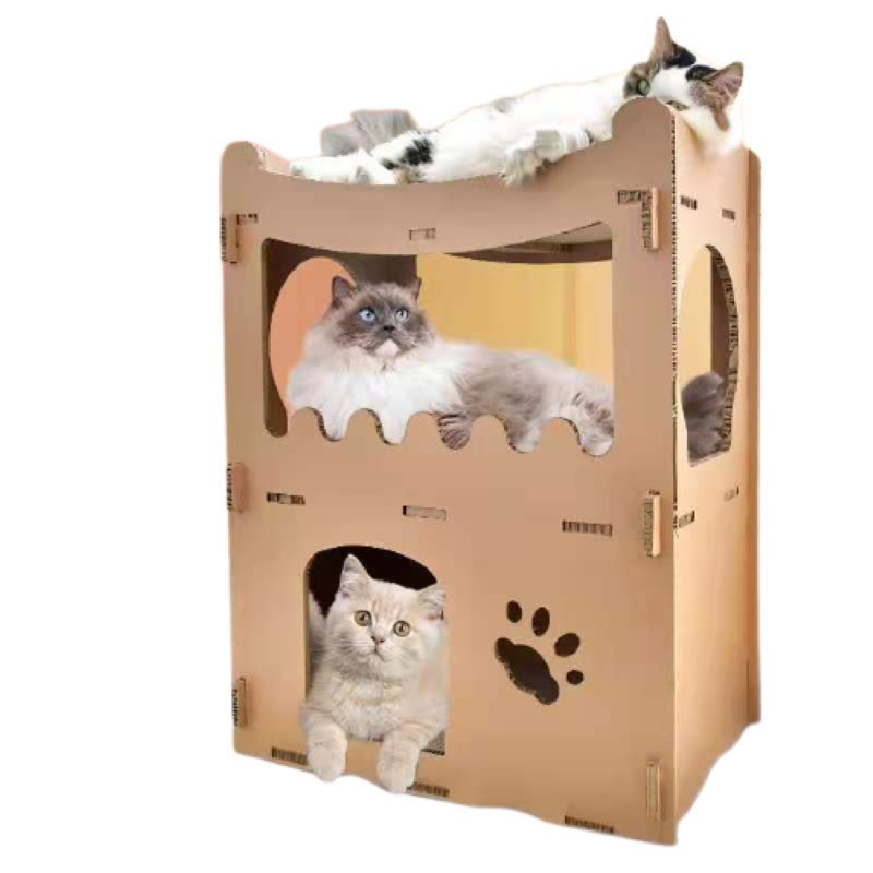 Double-Storey Cardboard Cat House Tower – Condo, Scratcher & Pet Furniture